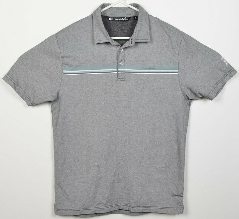 Travis Mathew Men's Medium Gray Striped Cotton Polyester Blend Golf Polo Shirt