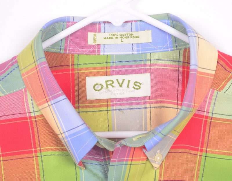 Orvis Men's Sz Large Colorful Plaid Long Sleeve Wrinkle Resistant Shirt