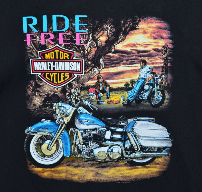 Vintage 90s Harley-Davidson Men's Sz Large Ride Free 3D Double-Sided T-Shirt