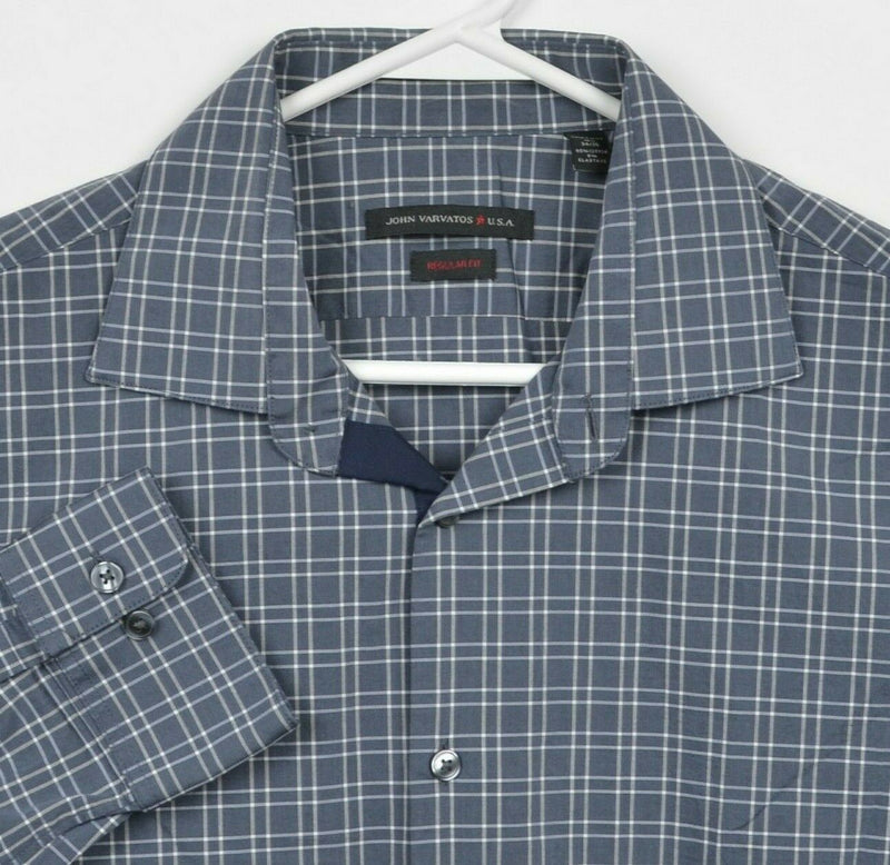 John Varvatos USA Men's 16.5 Regular Cotton Elastane Blue Plaid Designer Shirt