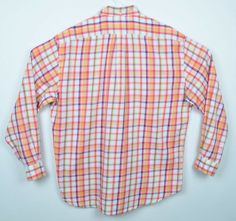 Faconnable Men's Sz Medium Embroidered Crest Eagle Logo Orange Plaid Shirt