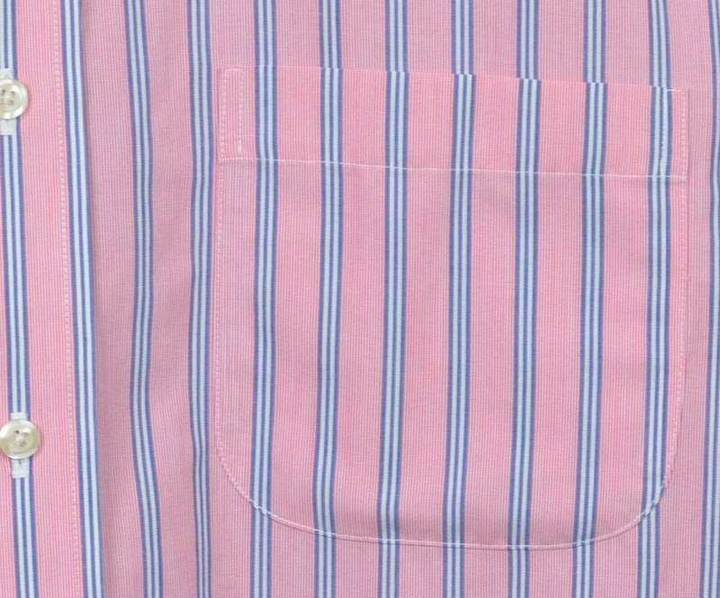 Brooks Brothers Men's 17.5 Non-Iron Pink Blue Striped Button-Down Dress Shirt