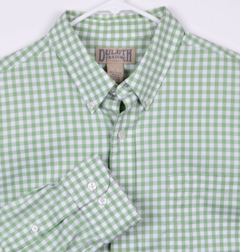 Duluth Trading Co. Men's Sz Large Green Gingham Check Plaid Long Sleeve Shirt