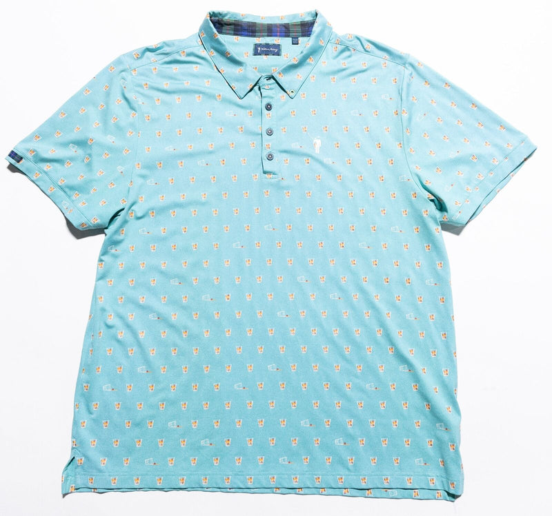 William Murray Golf Polo 2XL Men's Shirt Wicking Stretch Blue Drinks Pattern