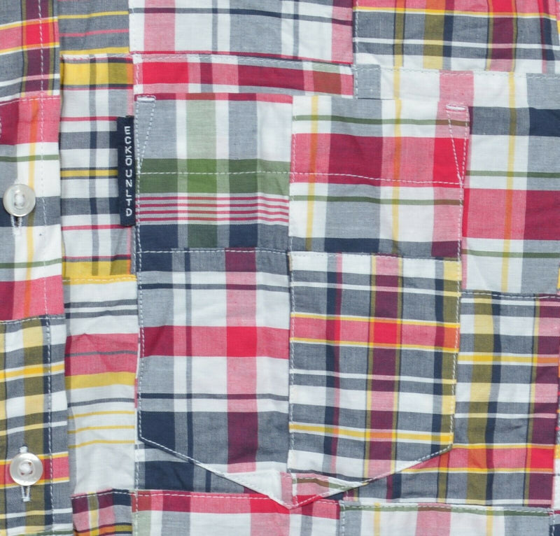Ecko Unltd Men's Small Patchwork Plaid Colorful Indian Madras Button-Front Shirt