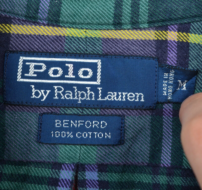 Polo Ralph Lauren Men's Medium Benford Green Purple Colorful Plaid Flannel Shirt