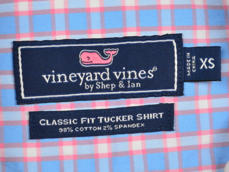 Vineyard Vines Men's XS Tucker Shirt Cotton Spandex Pink Blue Plaid Whale Shirt