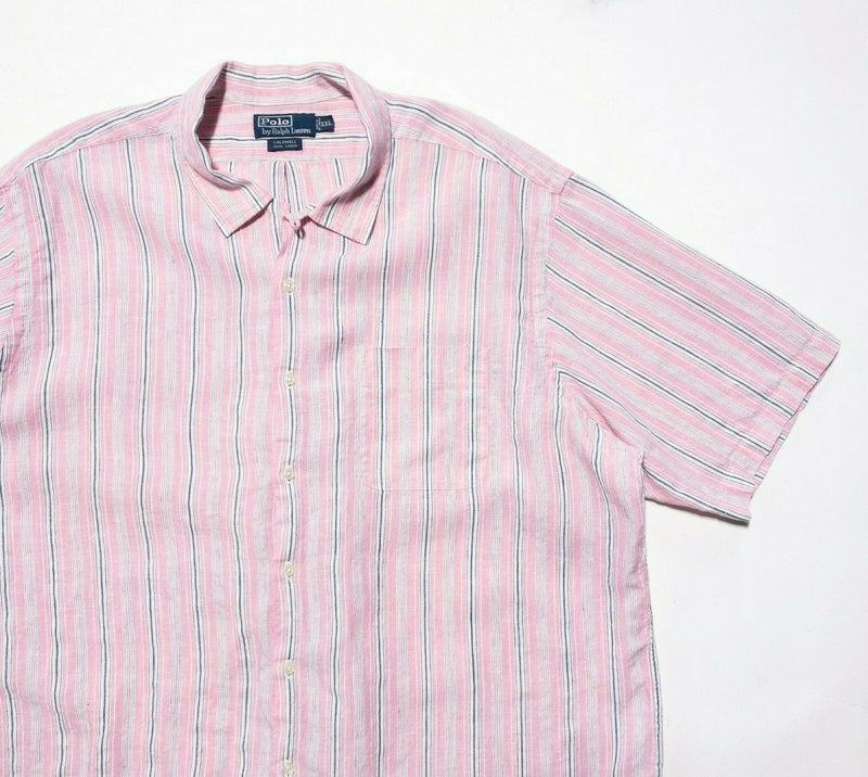 Polo Ralph Lauren Linen Shirt 2XL Men's Pink Striped Caldwell Short Sleeve