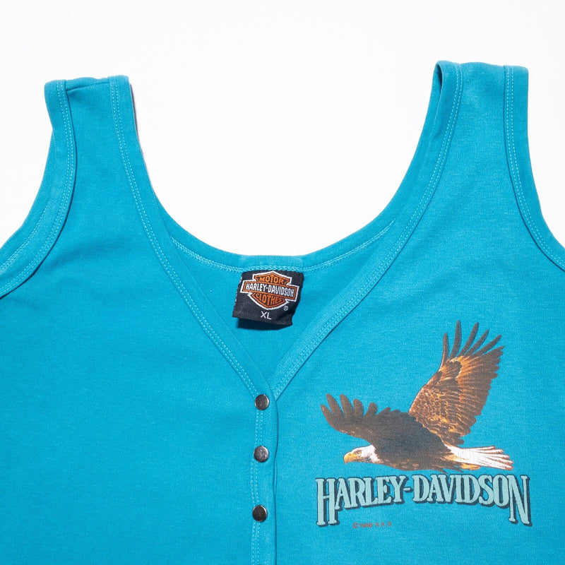 Vintage Harley-Davidson Eagle Tank Top Women's XL Blue Snap Double Sided 80s WI