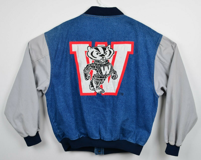 Vintage 90s Wisconsin Badgers Men's Large Admit One Denim Varsity Snap Jacket