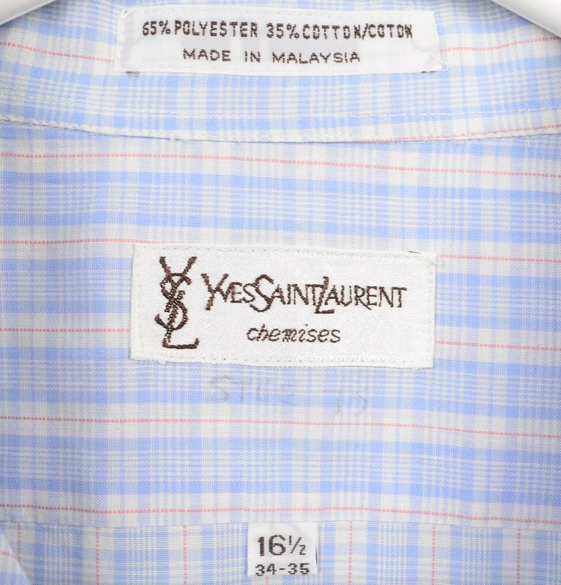 Yves Saint Laurent Chemises Men 16.5 34-35 Blue Plaid Vintage Button-Down Shirt