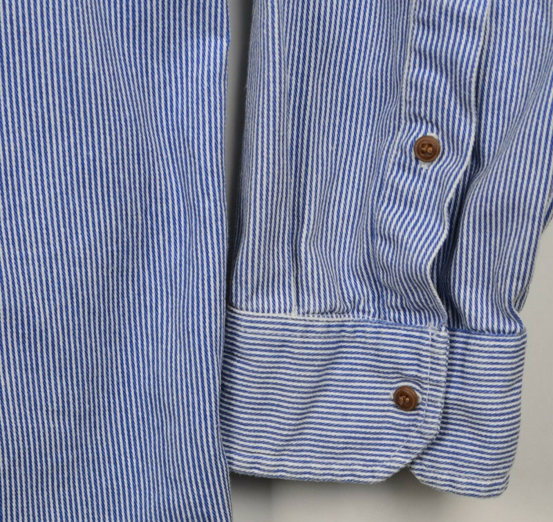 Civilian Men's 2XL Traditional Grandfather Irish Collarless Blue Pinstripe Shirt