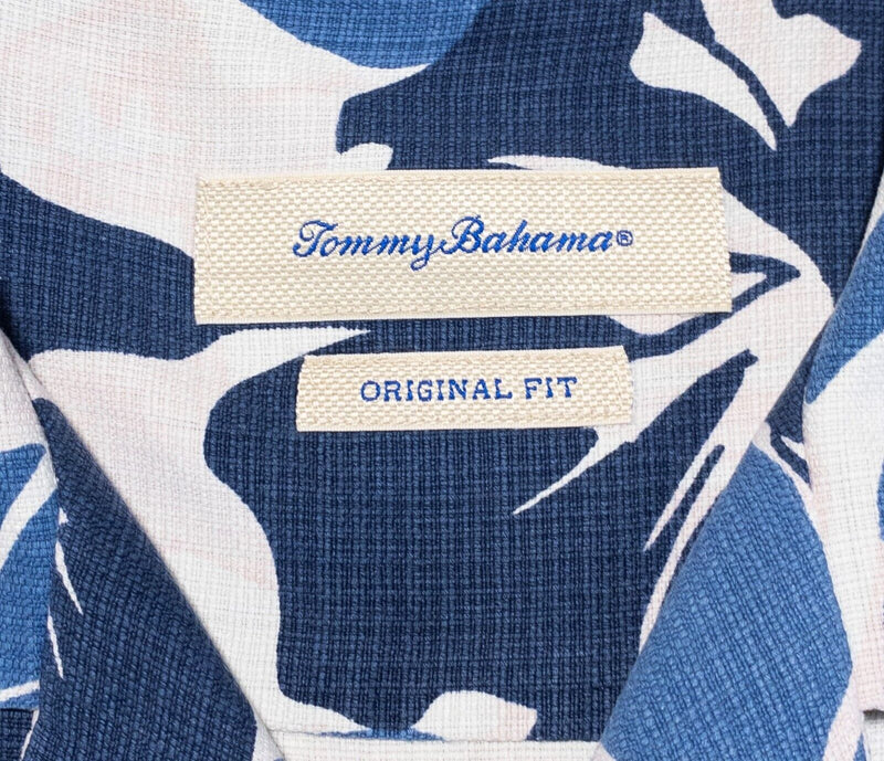 Tommy Bahama Silk Shirt Medium Original Fit Hawaiian Floral Blue Camp Collar