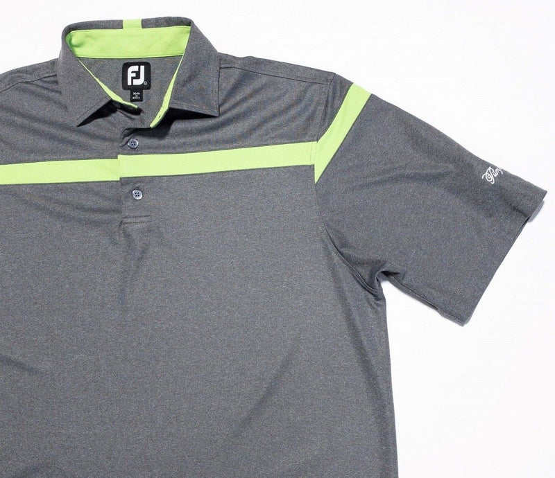 FootJoy Golf Shirt Large Men's Polo Heather Gray Lime Green Striped Wicking