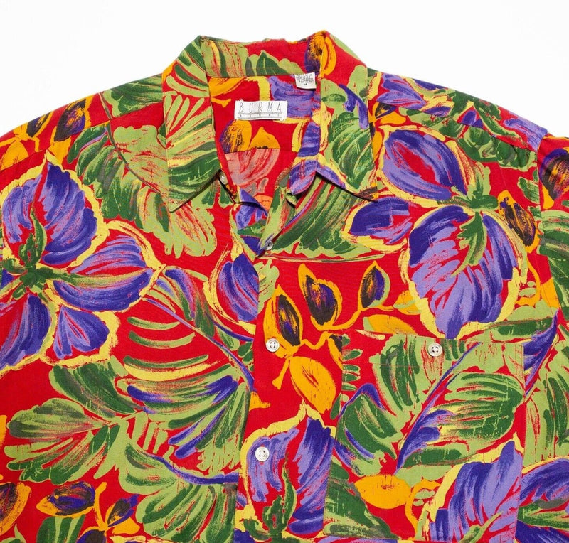 Burma Bibas Hawaiian Shirt Men's Medium Colorful Floral Rayon Vintage 90s Aloha