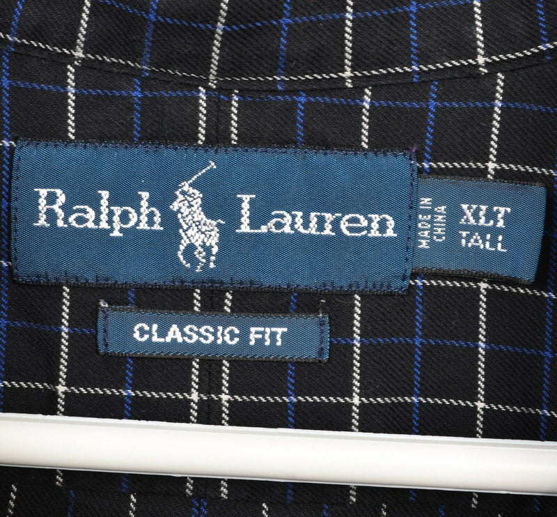 Polo Ralph Lauren Men's XLT (XL Tall) Classic Fit Black Tattersall Plaid Shirt