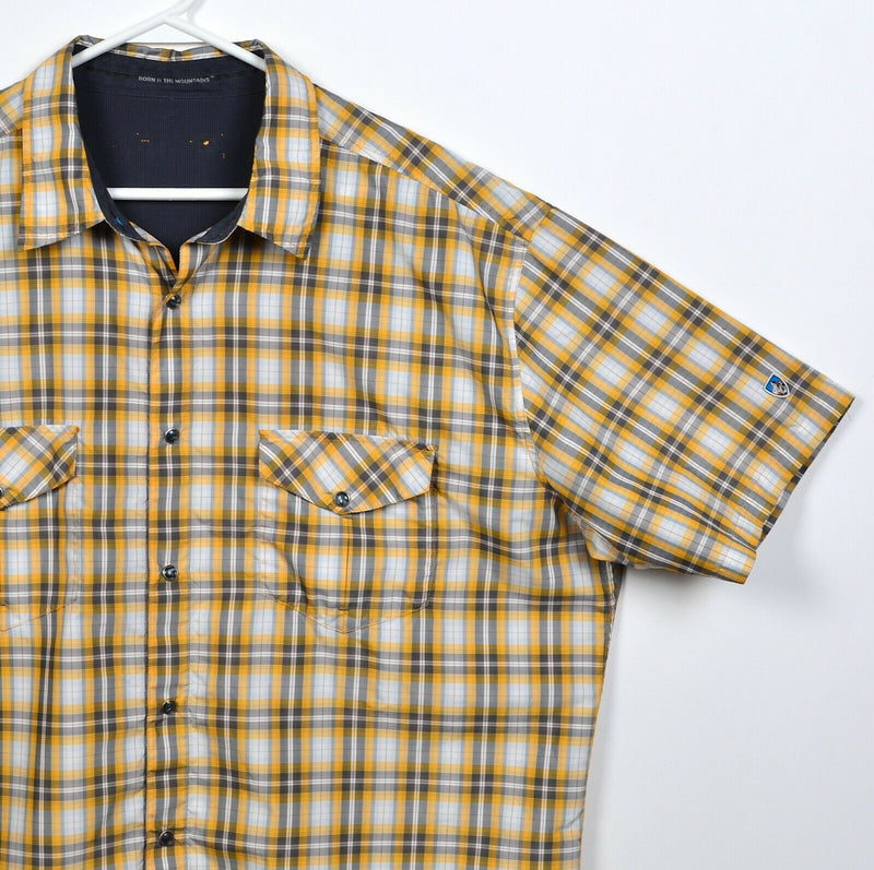 Kuhl Men's 2XL Pearl Snap Yellow Plaid Hiking Travel S/S Button-Front Shirt