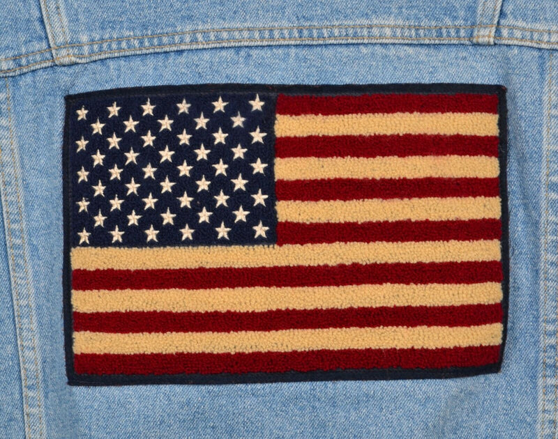 Vintage 90s Brindar Adult Large USA Flag Patriotic Denim Trucker Jacket