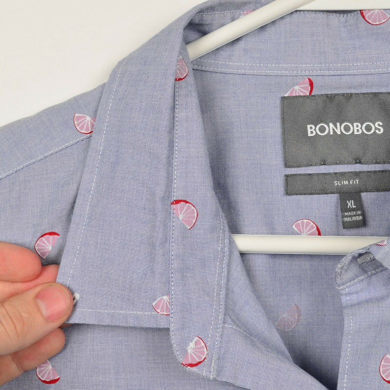 Bonobos Men's XL Slim Fit Fruit Pattern Blue Long Sleeve Button-Down Shirt