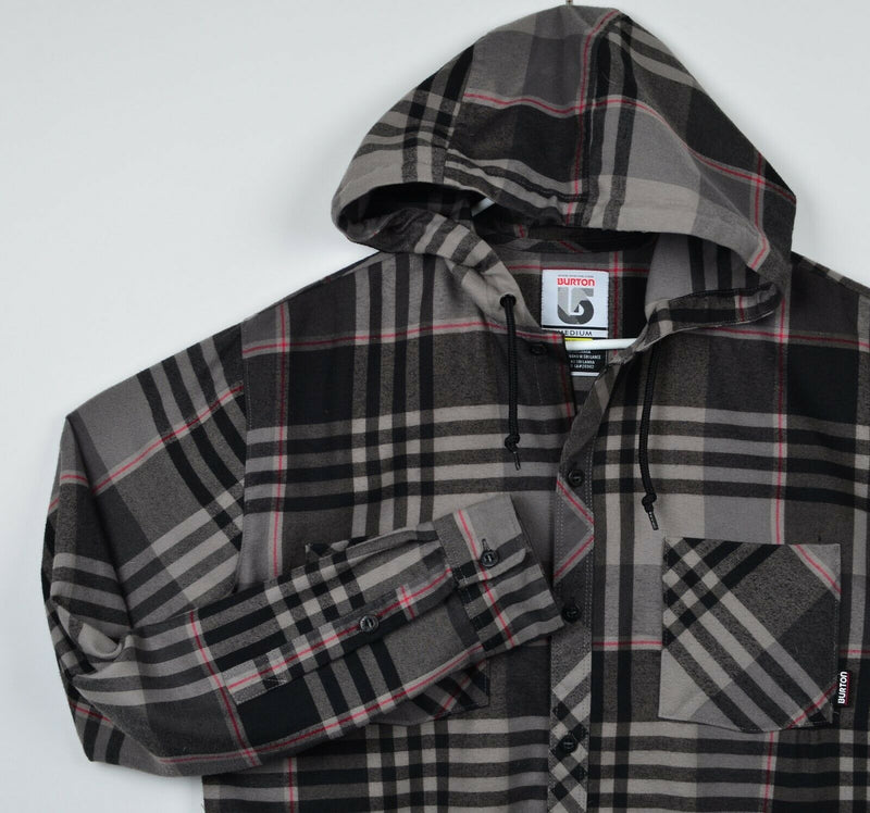 Burton DryRide Men's Medium Gray Black Plaid Button-Front Flannel Hoodie