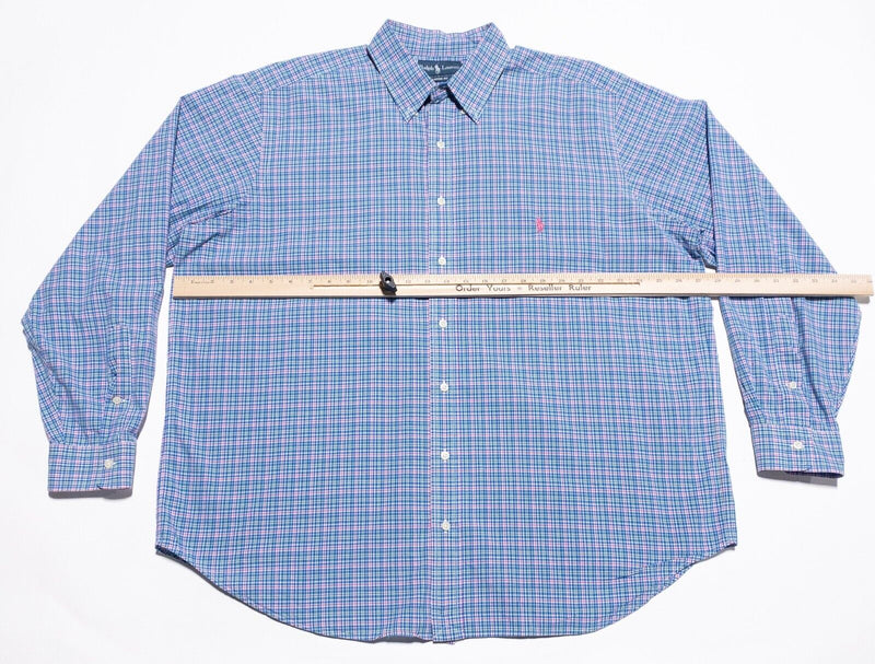 Polo Ralph Lauren Shirt Men 1XB Classic Fit (XL Big) Blue Pink Plaid Button-Down