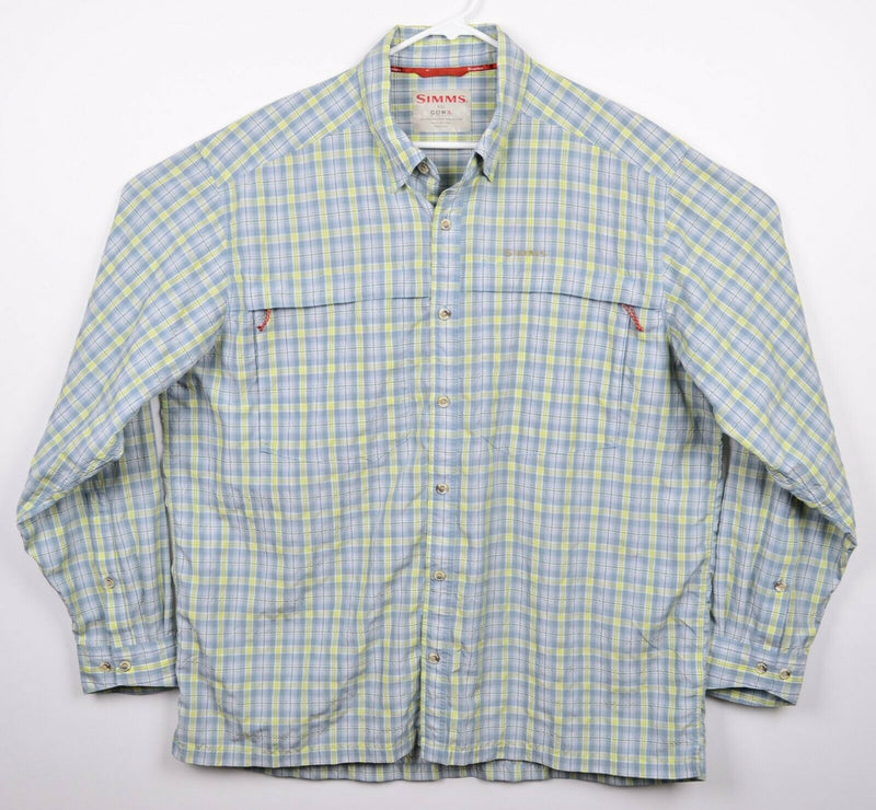 Simms Cor3 Men's 2XL Fishing Blue Yellow Plaid Long Sleeve Button-Down Shirt