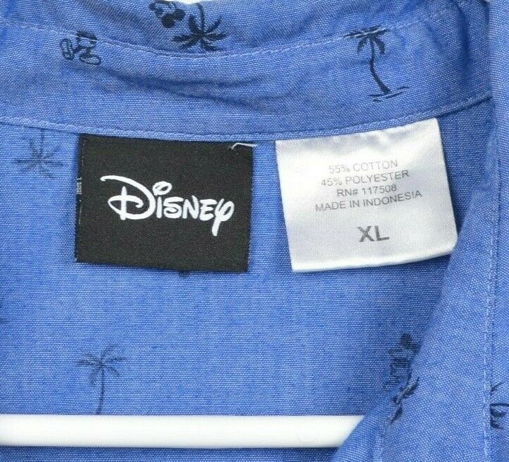 Disney Men's Sz XL Mickey Mouse Palm Tree Blue Floral Hawaiian Aloha Shirt
