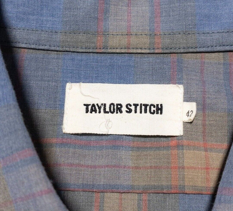 Taylor Stitch 42 Shirt Men's Large Blue Plaid Casual Short Sleeve Button-Front