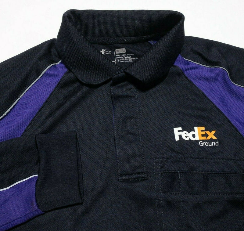 FedEx Ground Stan Herman Long Sleeve Polo Shirt Uniform Black Purple Men Medium