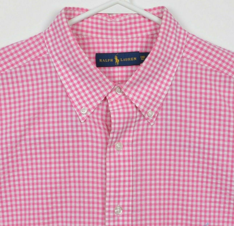 Polo Ralph Lauren Men's 1X Big Pink Gingham Check Seersucker Button-Down Shirt