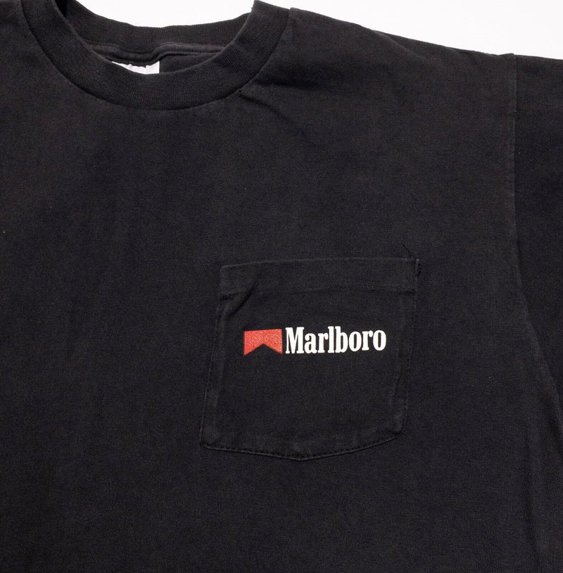 Marlboro T-Shirt Vintage Men's Fits Large Cowboy Collection Black Pocket 90s