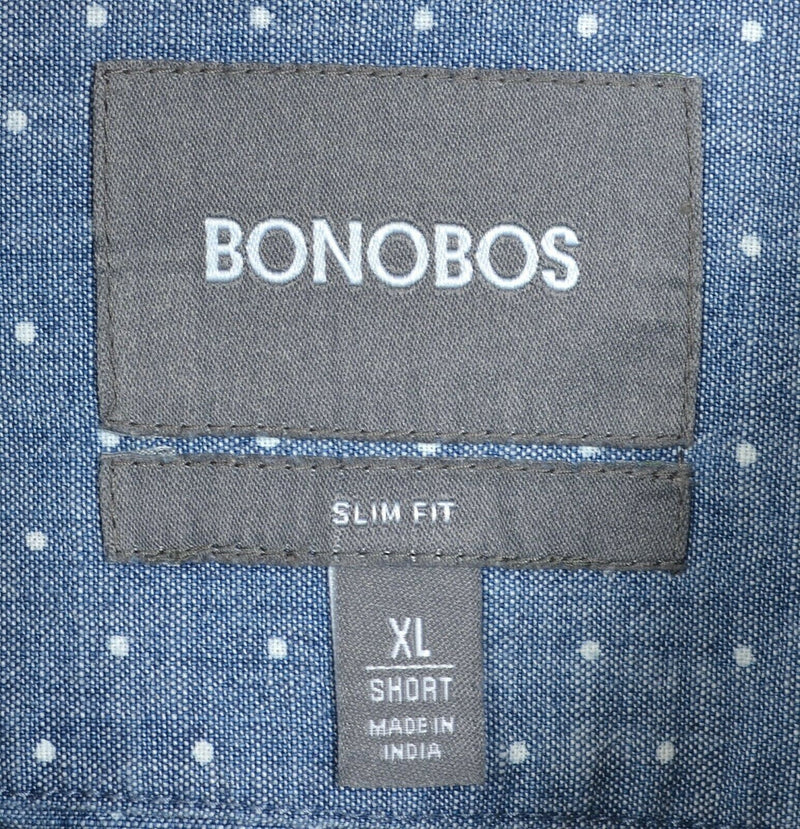 Bonobos Men's XL Short Slim Fit Polka Dot Blue Chambray S/S Button-Down Shirt