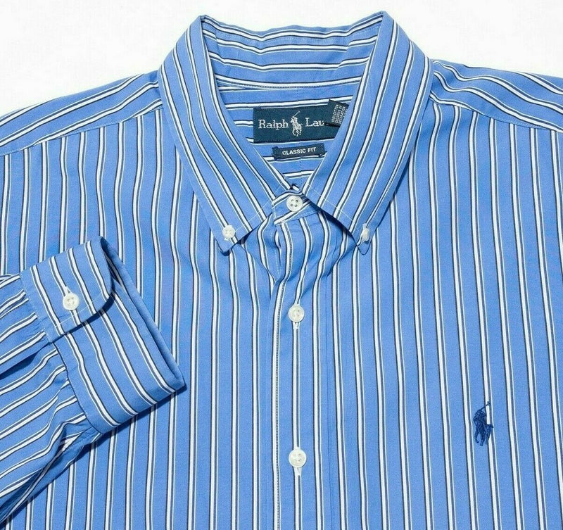 Polo Ralph Lauren Men's XXL 2XL Classic Fit Long Sleeve Button-Down Blue Striped