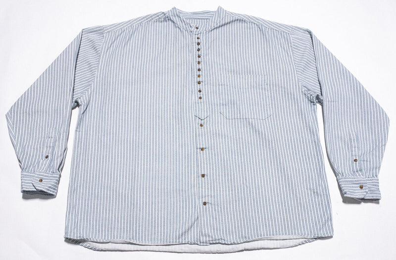 Civilian Irish Grandfather Shirt Men's 2XL Band Collar Blue Stripe Traditional