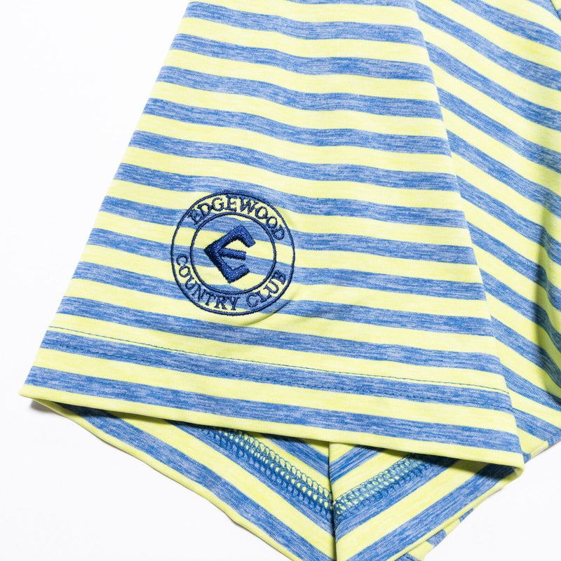 FootJoy Golf Shirt Men's Large Blue Yellow Striped Wicking Performance Polo