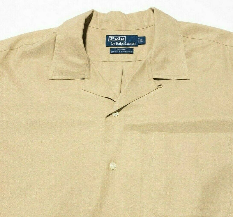 Polo Ralph Lauren Silk Caldwell Shirt Large Men Beige 90s Loop Collar Camp Shirt