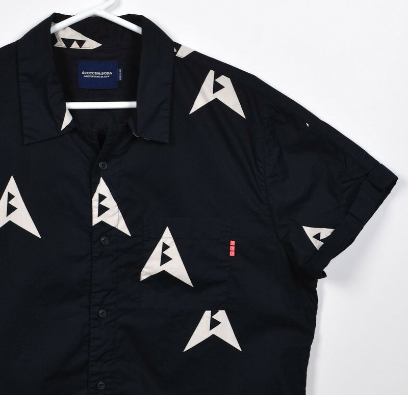 Scotch & Soda Men's Large Black Geometric Triangle Pocket Button-Front Shirt