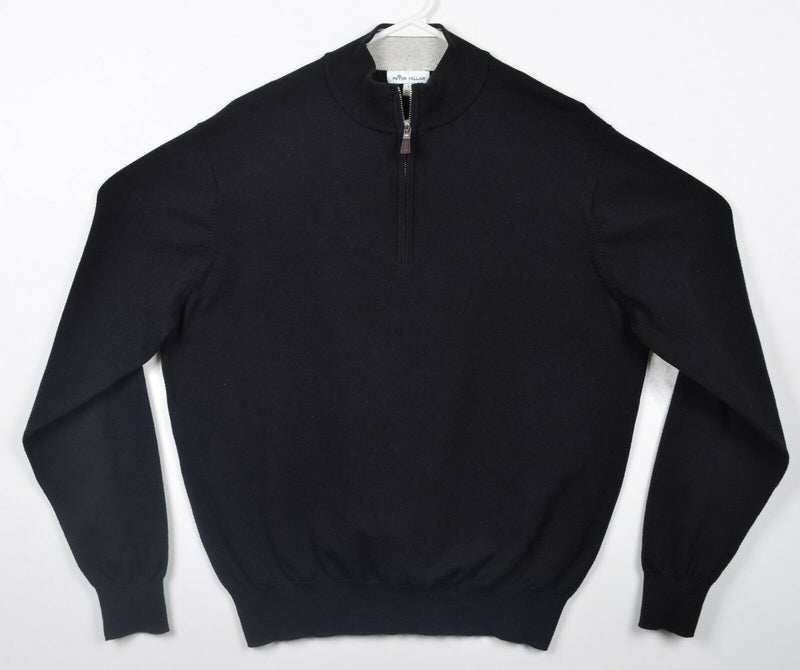 Peter Millar Men's Large Pima Cotton Cashmere Solid Black 1/4 Zip Golf Sweater