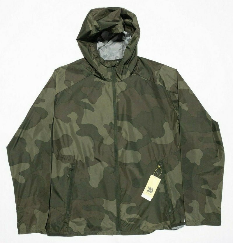 All In Motion Camouflage Windbreaker Jacket Hooded Full Zip Green Men's Large