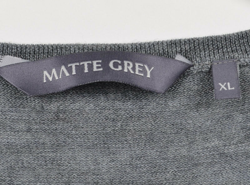 Matte Grey Men's XL 100% Merino Wool V-Neck Gray Pebble Beach Golf Sweater