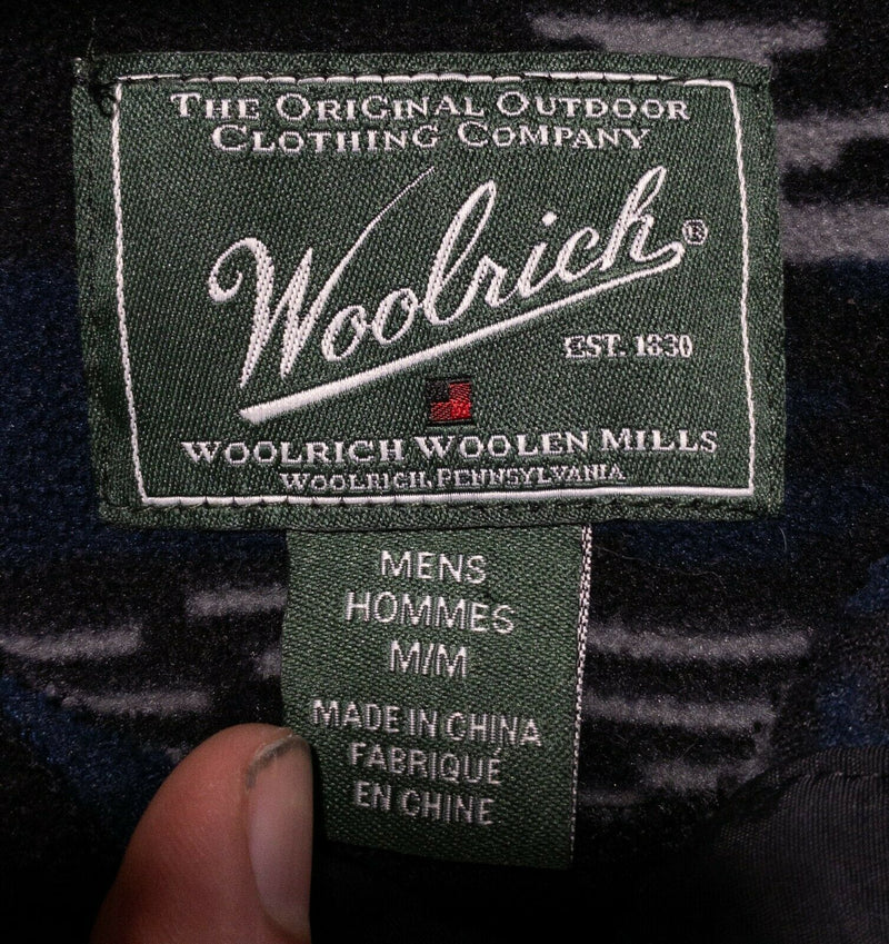 Woolrich Men's Medium Aztec Snap-T Navy Blue Black Fleece Pullover Jacket