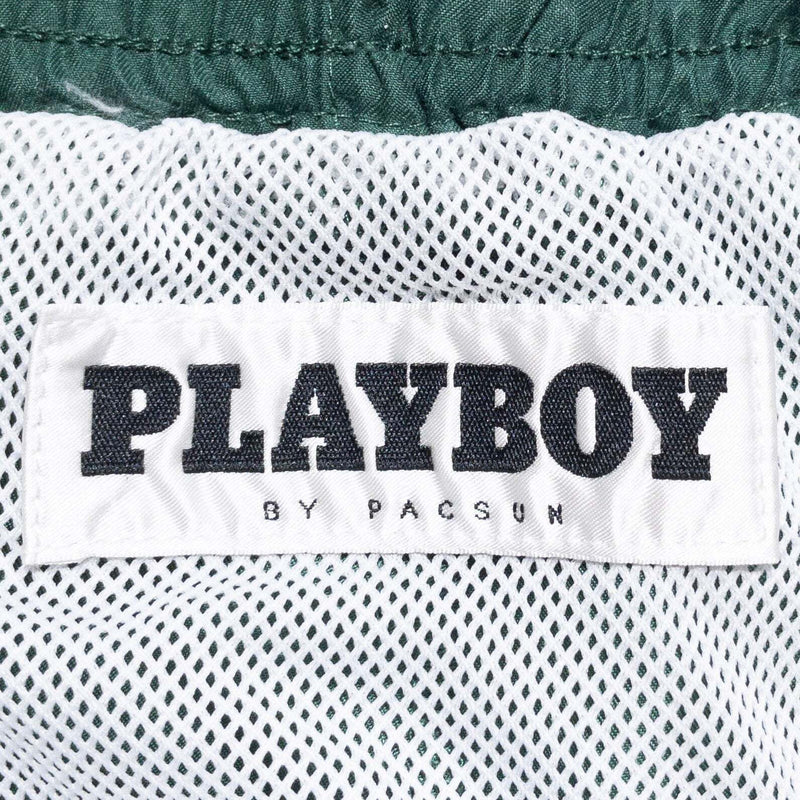 Playboy PacSun Board Shorts Men's Medium Green Lined Flames Logo Drawstring