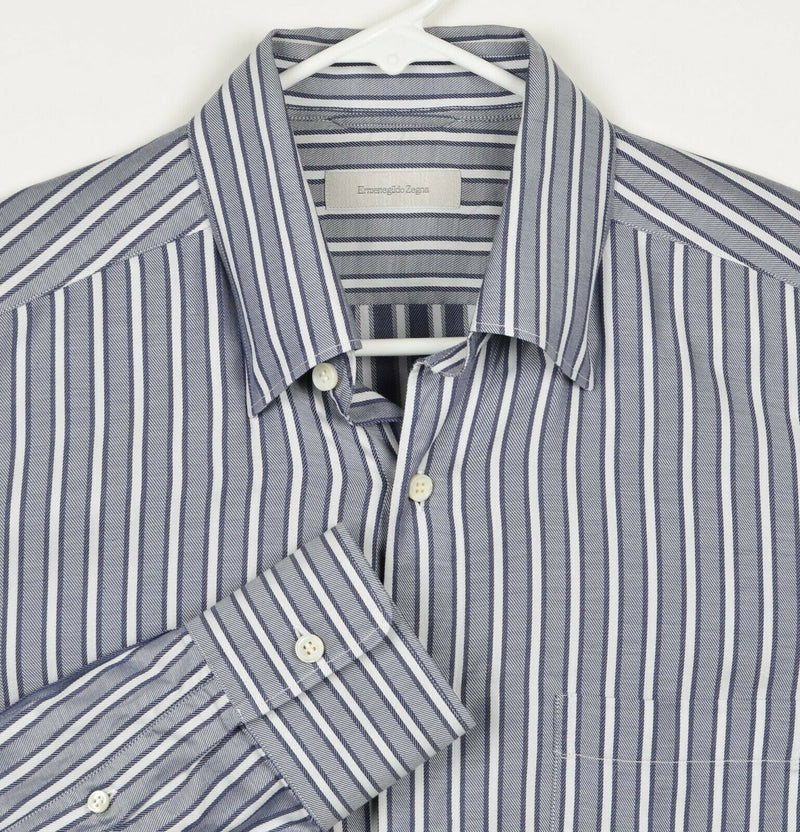Ermenegildo Zegna Men's Sz Large Gray Striped Made in Italy Long Sleeve Shirt