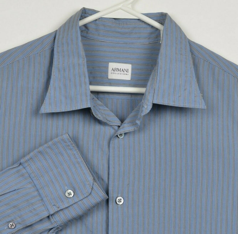 Armani Collezioni Men's 2XL Blue Striped Cotton Viscose Blend Button-Front Shirt