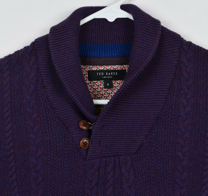 Ted Baker London Men's Sz 3 Shawl Collar Purple Cable-Knit Pullover Sweater