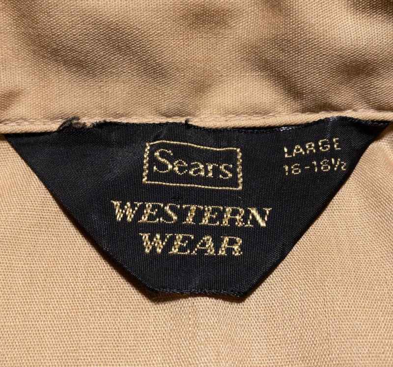 Vintage Sears Pearl Snap Shirt Men's Large 70s Dagger Western Rockabilly Beige