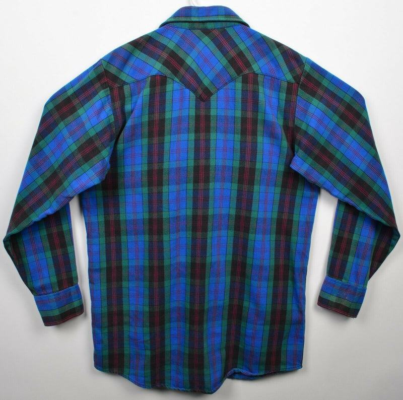 OshKosh B'gosh Men's Medium Tall Pearl Snap Flannel Blue Plaid Rockabilly Shirt