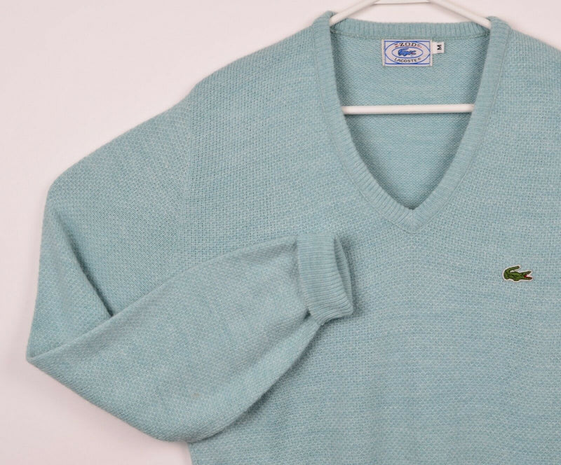 Vintage 80s Izod Lacoste Men's Medium Orlon Acrylic Green/Blue V-Neck Sweater