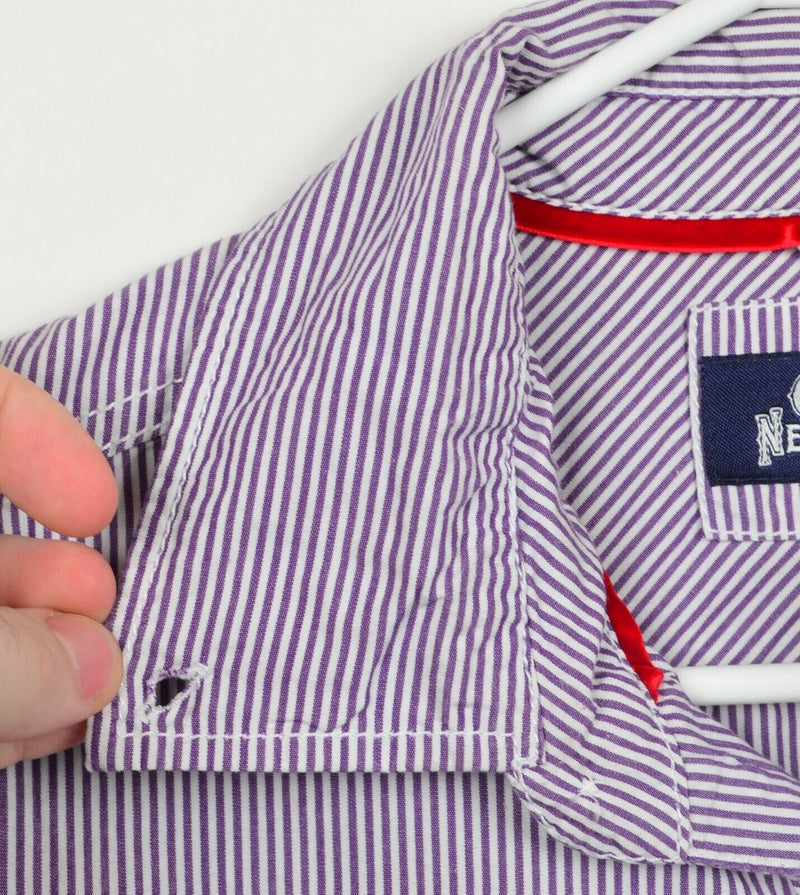 Canterbury New Zealand Men's Sz Large Purple Striped Button-Down Shirt