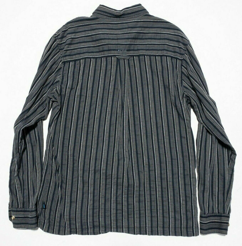 Kuhl Seersucker Gray Black Striped Button-Front Shirt Hiking Outdoor Men's Large